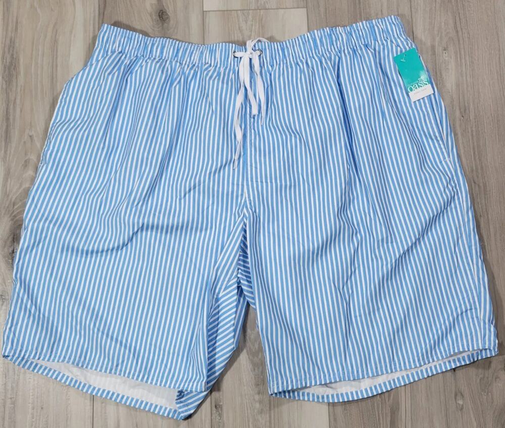 Outdoor Oasis Swim Trunks Mens 2XLT Blue Stripe Pockets Big & Tall New